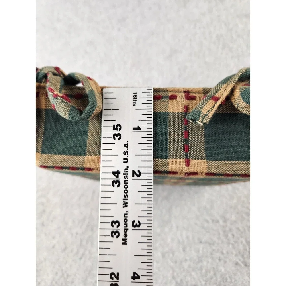 Farmhouse Country Fabric Cloth Bread Basket Side Ties Square Green & Red Plaid